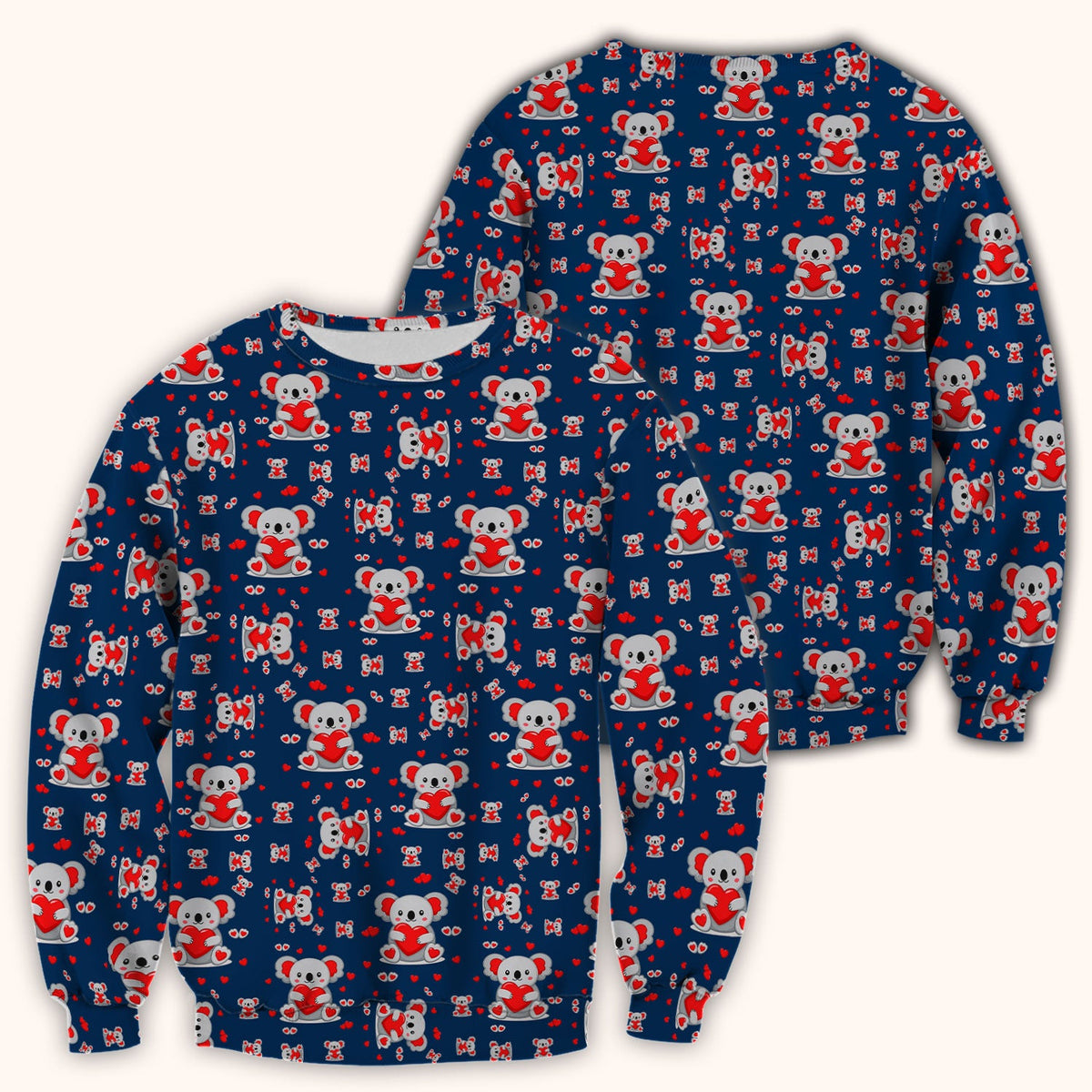 Valentine Cute Koala Heart Pattern Nurse Shirt, Comfortable Scrubs for Nurses