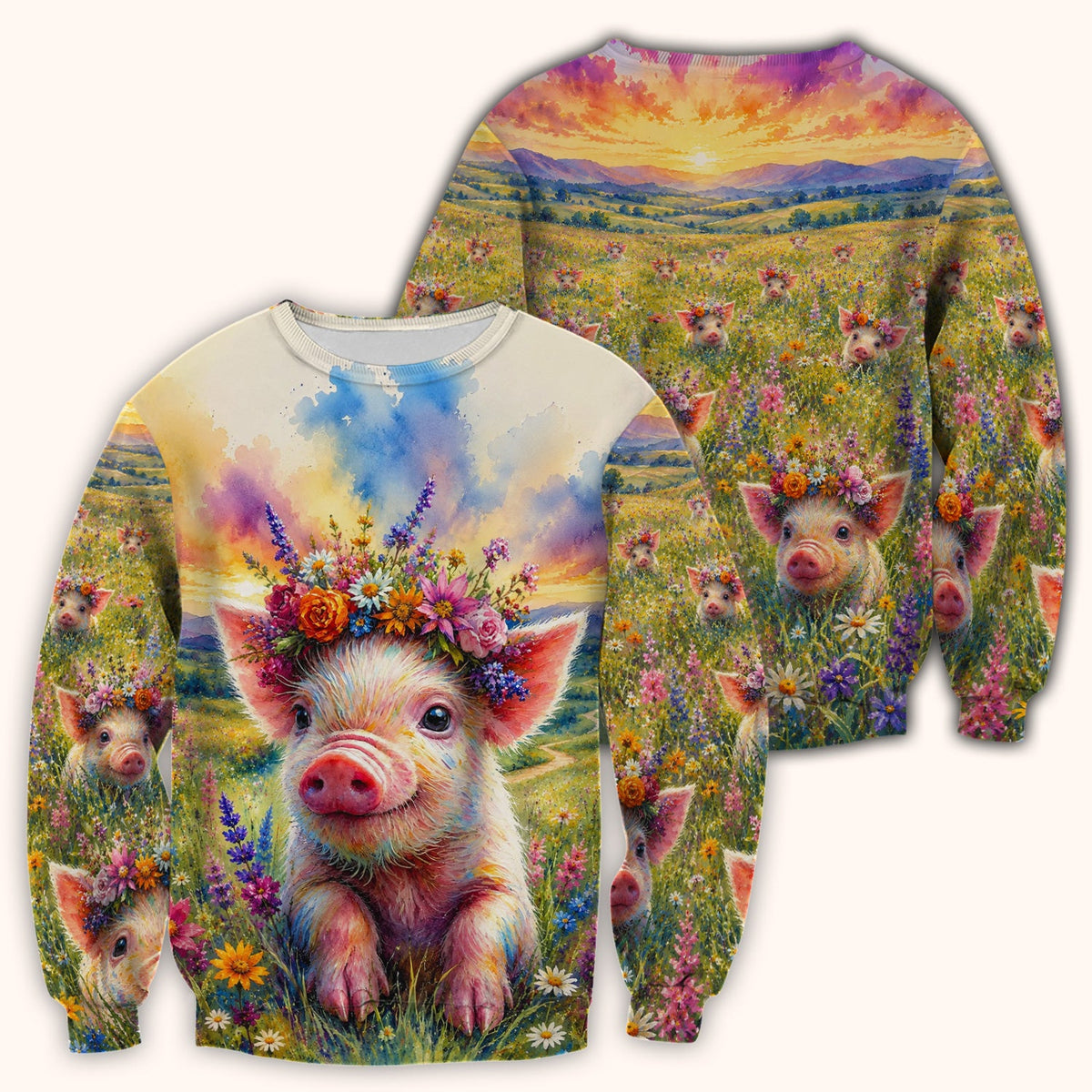 Floral Piglet Nurse Scrub Top