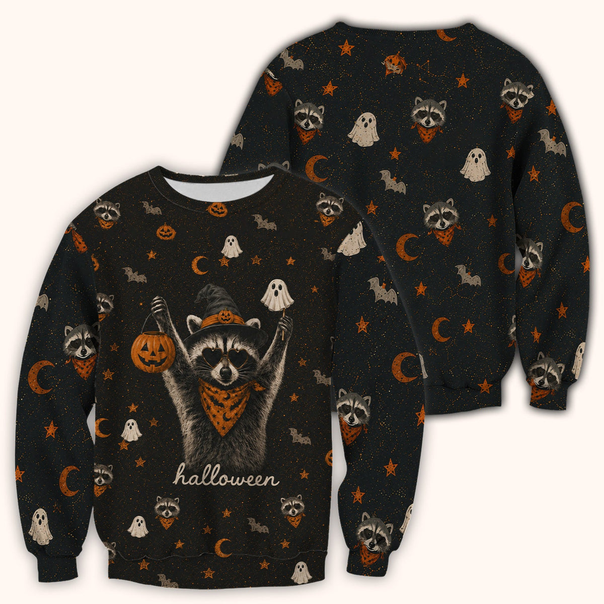 Ghost Pumpkin Raccoon Nurse Scrub Top - Halloween Gift