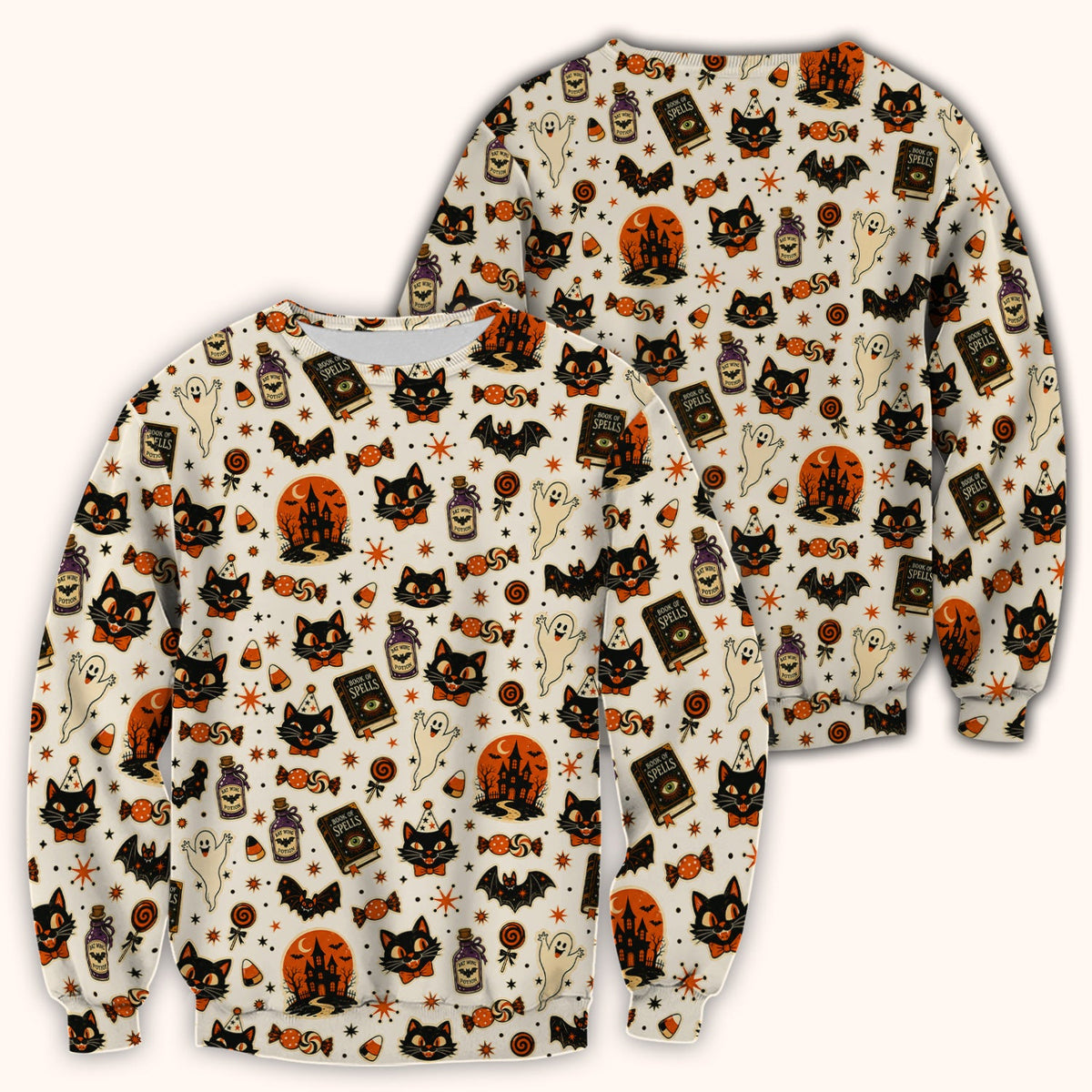 Black Cat Ghost Candy Nurse Scrub Top - Halloween Gift