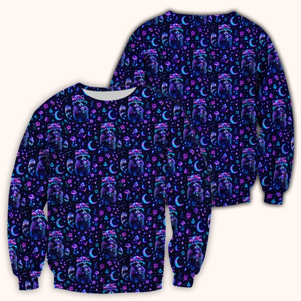 Neon Mushroom Raccoon Moonlight Nurse Scrub Top