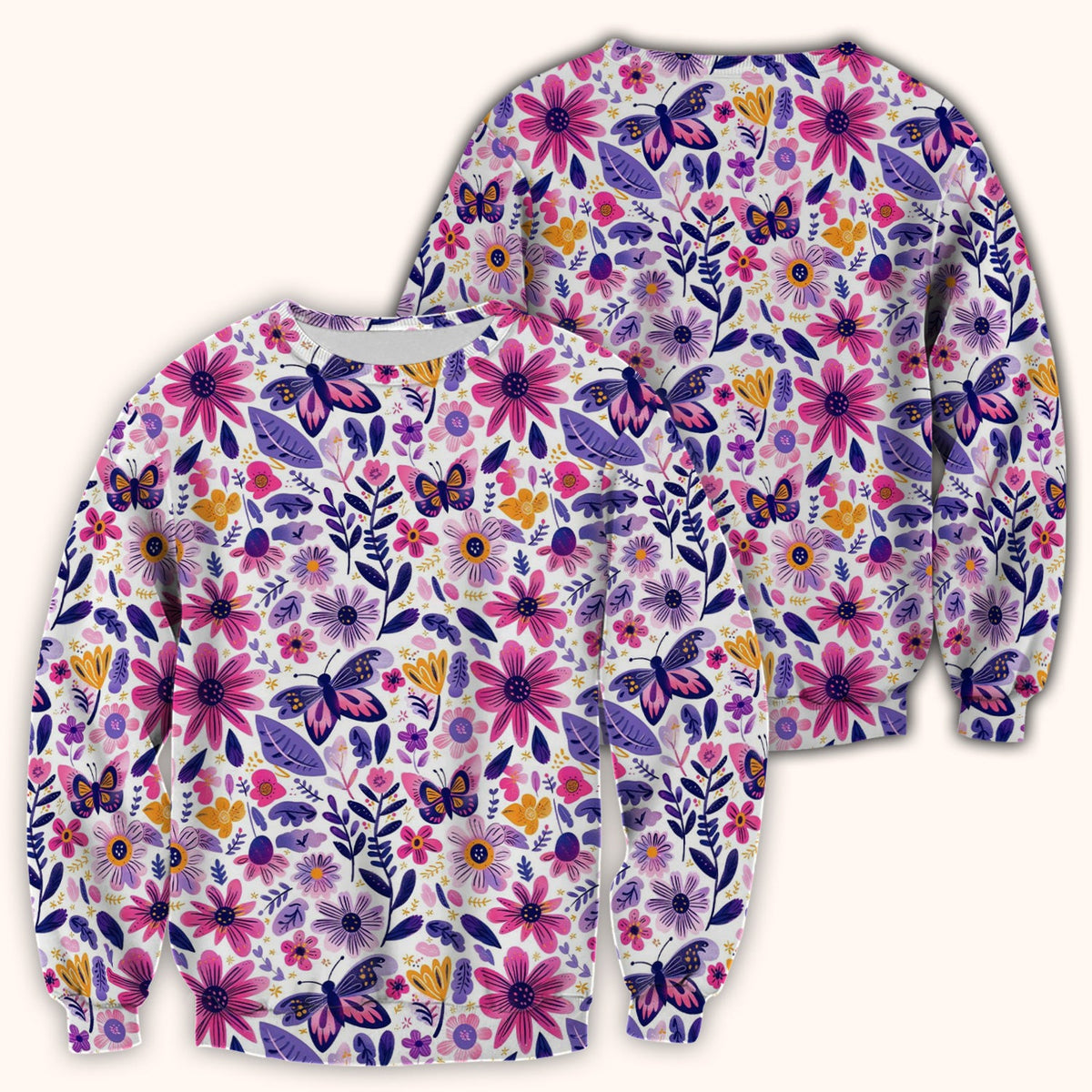 Cute Butterfly Wildflower Garden Pattern Scrub Top, Comfortable Scrubs for Nurses