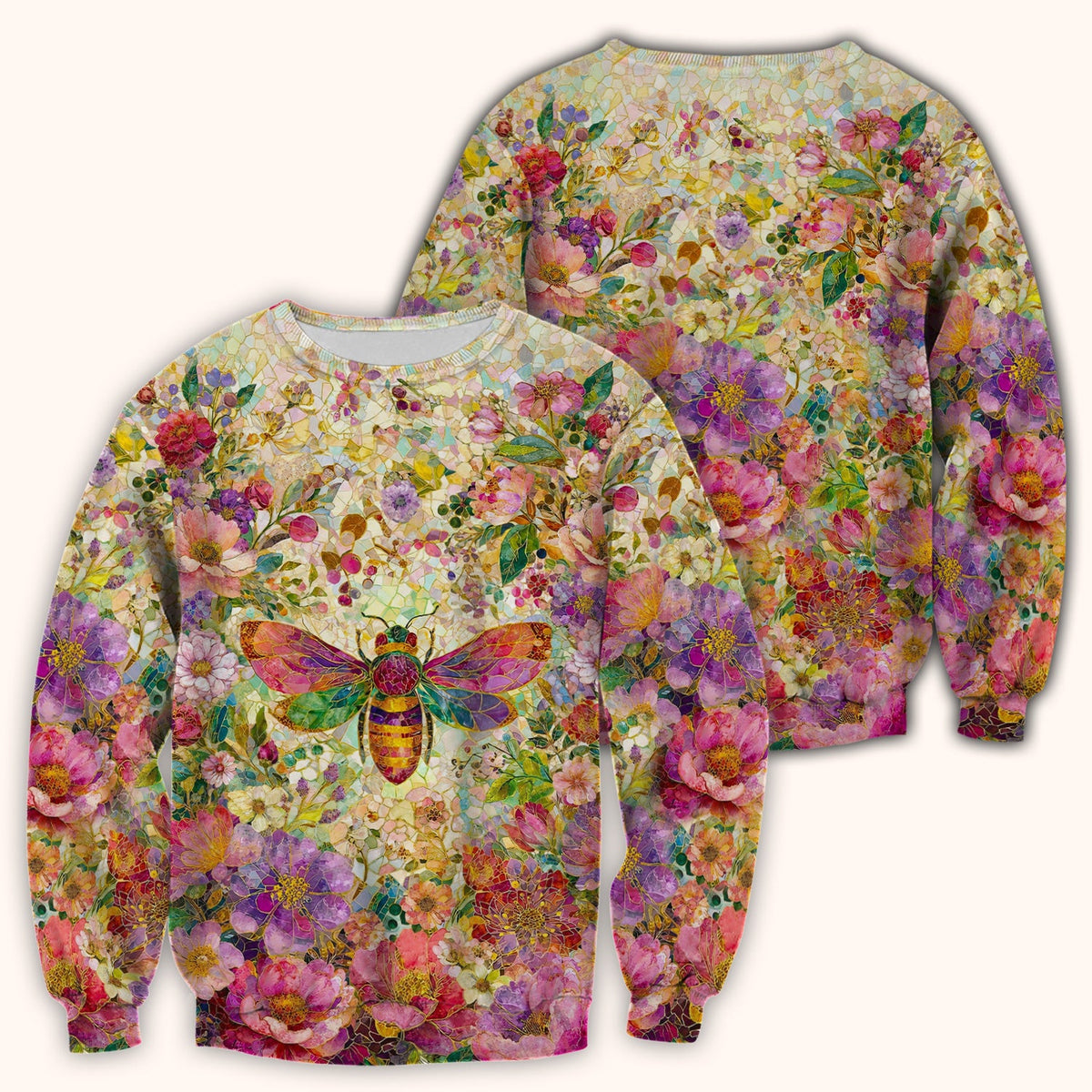 Vibrant Mosaic Bee Nurse Pattern Scrub Top, Comfortable Scrubs for Nurses