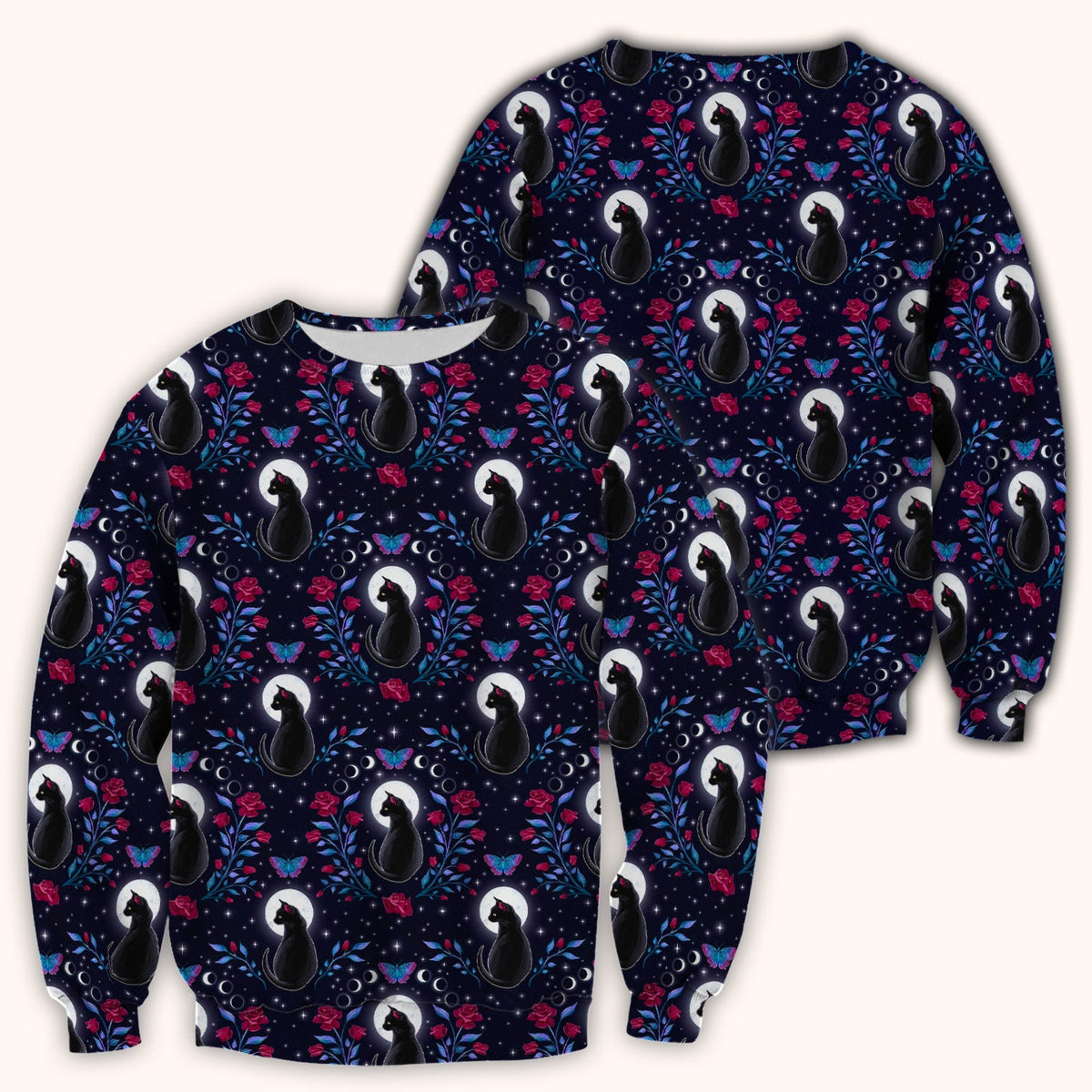 Black Cat Moon Rose Nurse Scrub Top
