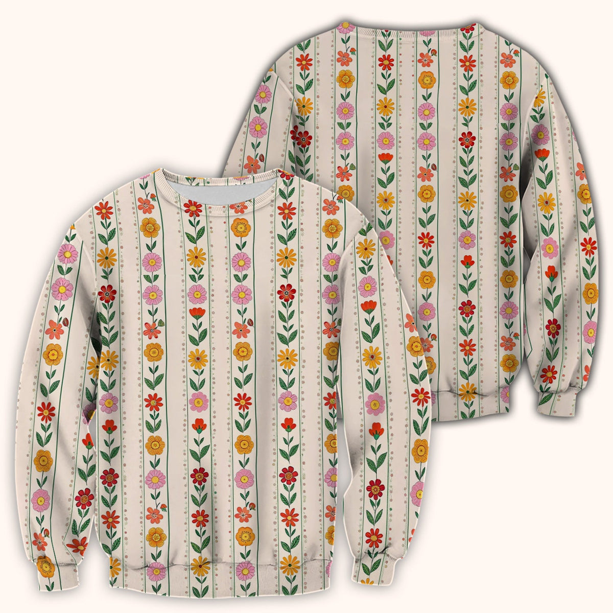Retro Floral Stripe Garden Bloom Nurse Scrub Top