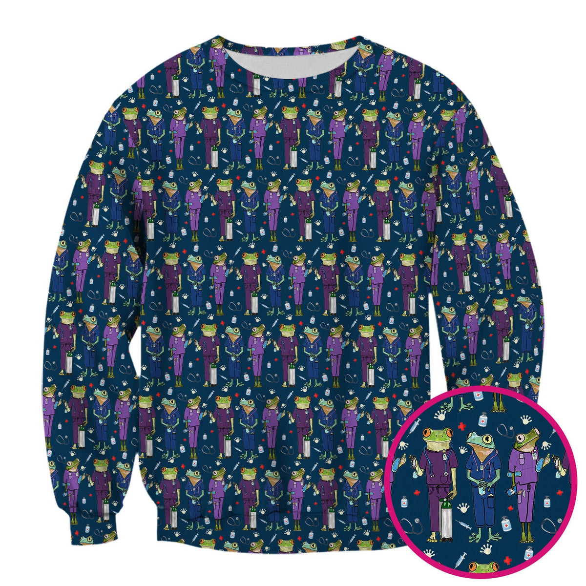 Frog Print Nurse Scrub Top