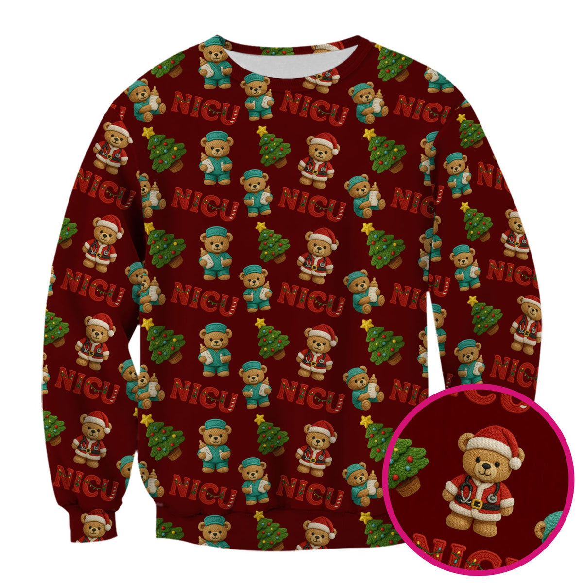 NICU Nurse Teddy Bear Scrub Top - Christmas Gift
