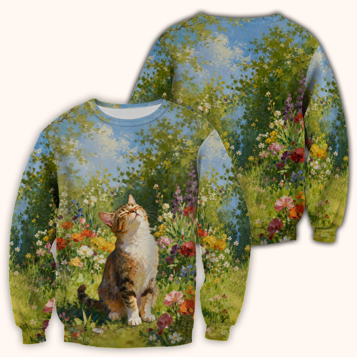 Whimsical Garden Cat Blossom Nurse Scrub Top