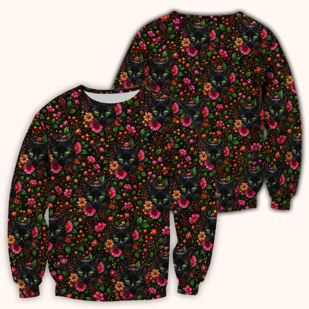 Adorable Black Cat Blossom Nurse Scrub Top