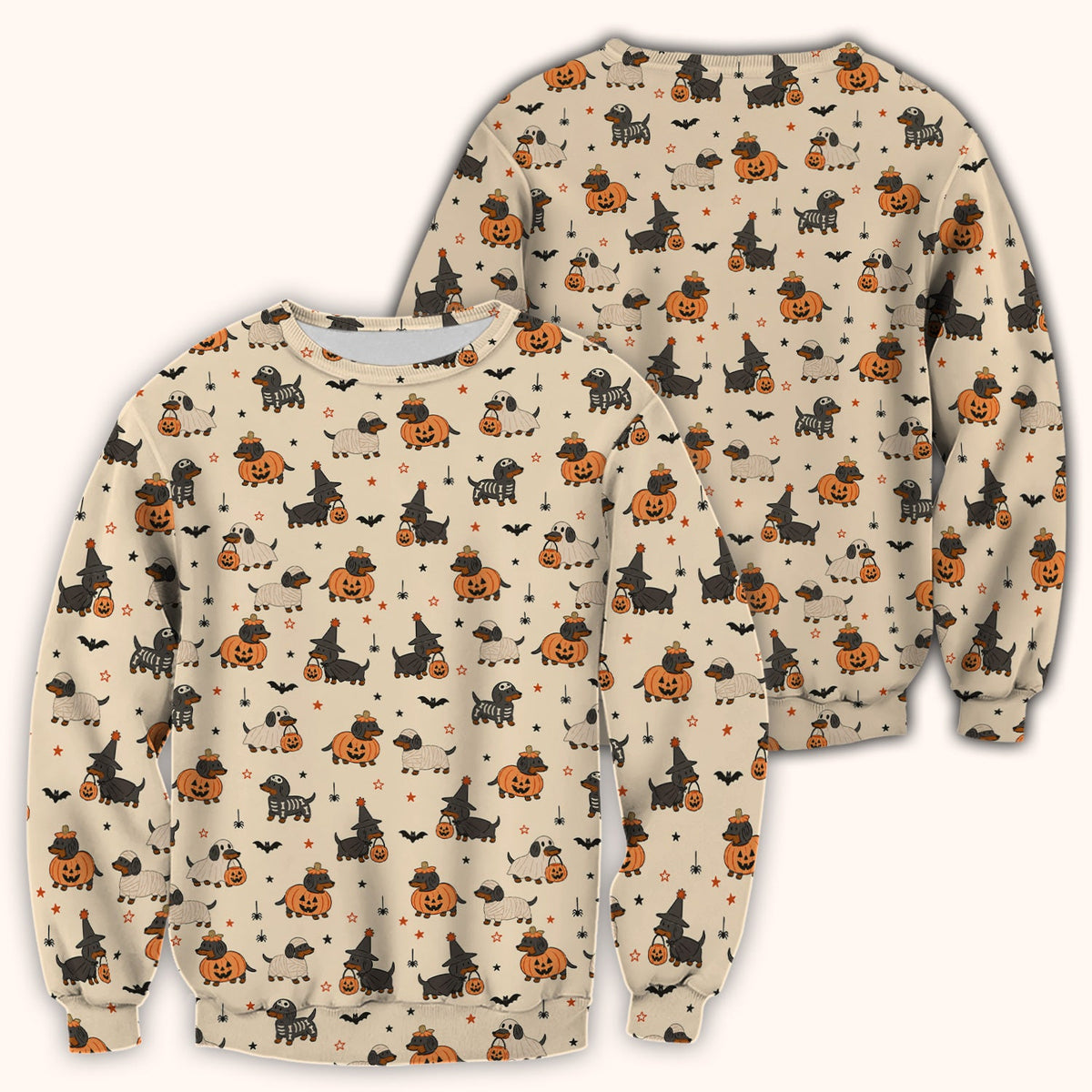 Halloween Dachshund Pattern Scrub Top, Comfortable Scrubs for Nurses