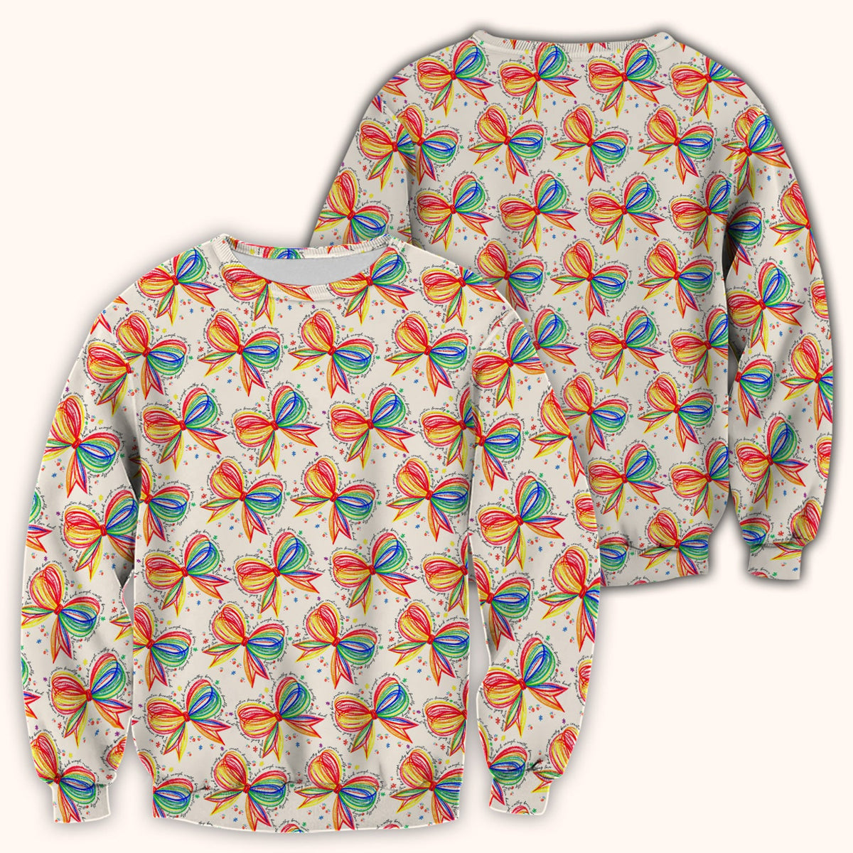 Colorful Rainbow Bow Pattern Scrub Top, Comfortable Scrubs for Nurses