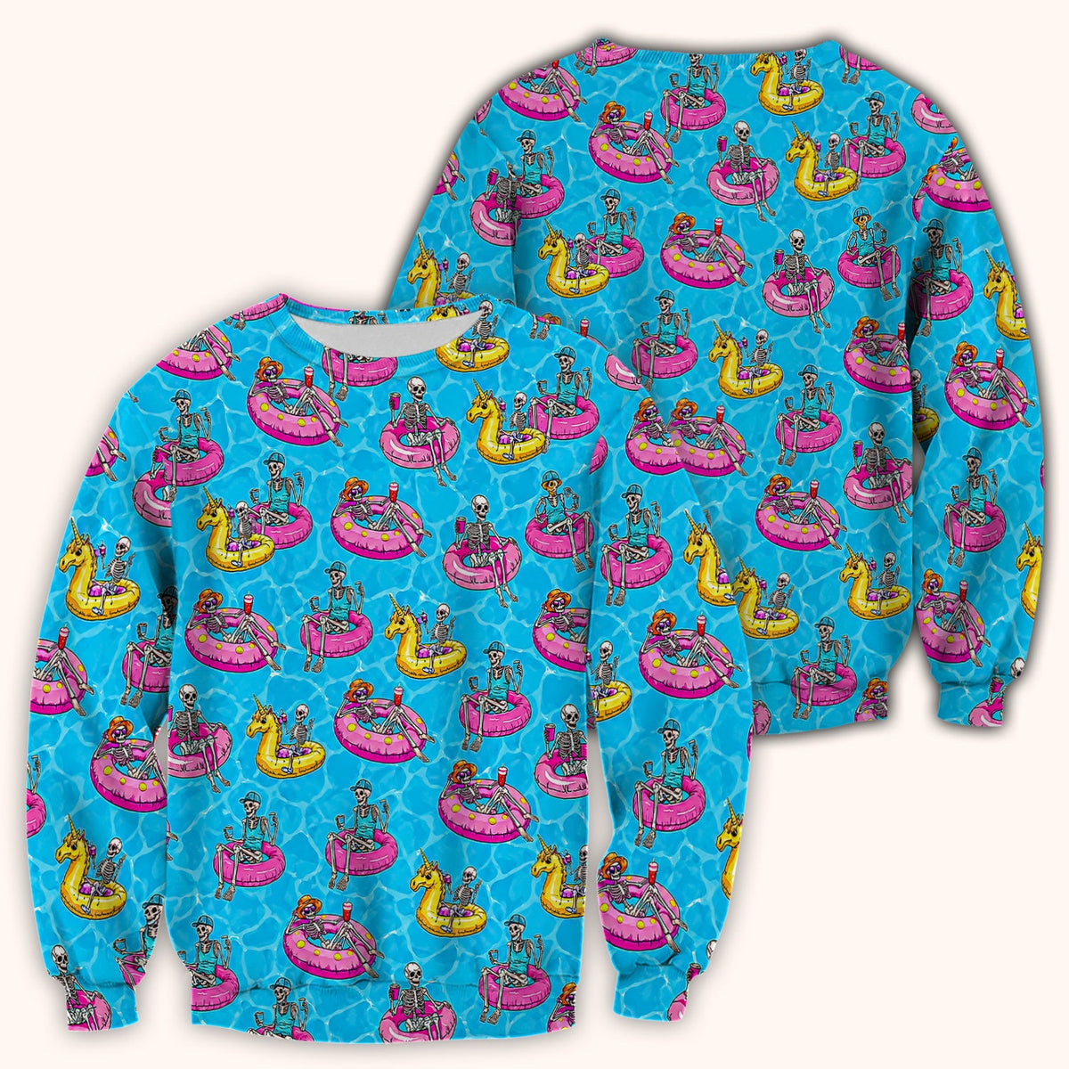 Summerween Skeleton Pool Float Nurse Scrub Top