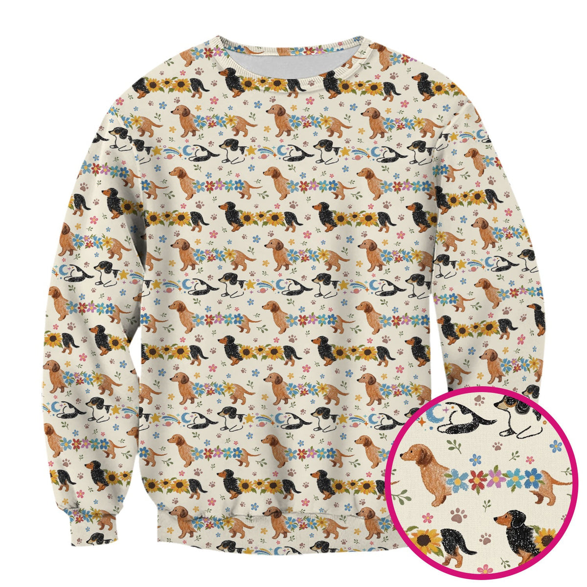 Floral Wiener Dog Nurse Scrub Top