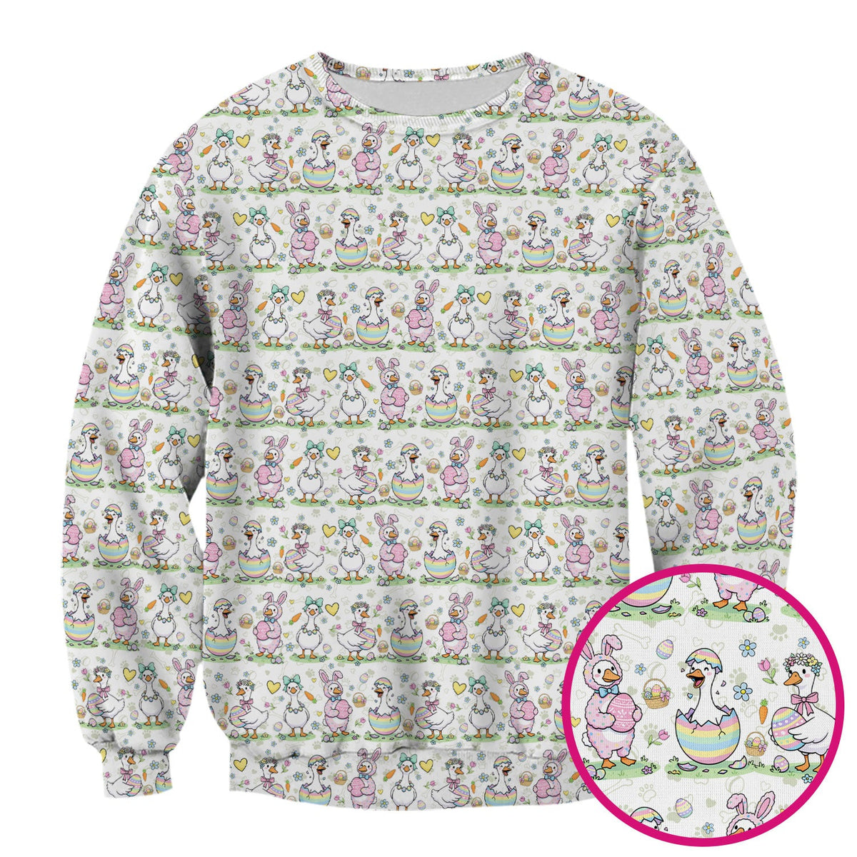 Pastel Easter Goose Bunny Egg Pattern Scrub Top, Comfortable Scrubs for Nurses