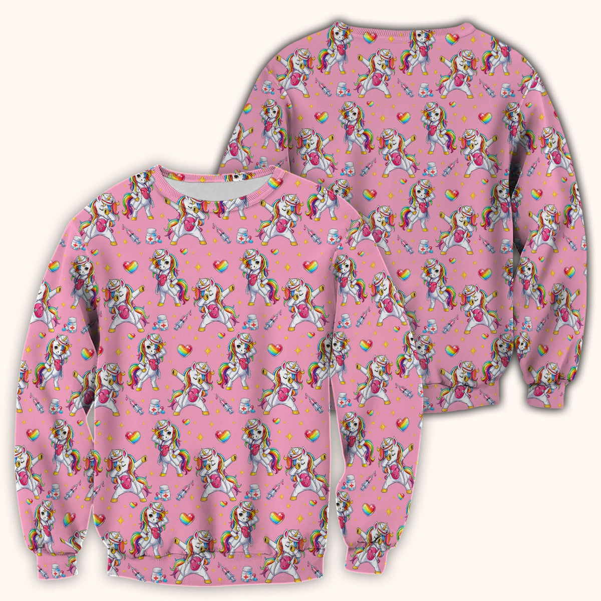 Playful Nurse Unicorn Rainbow Pattern Scrub Top, Comfortable Scrubs for Nurses