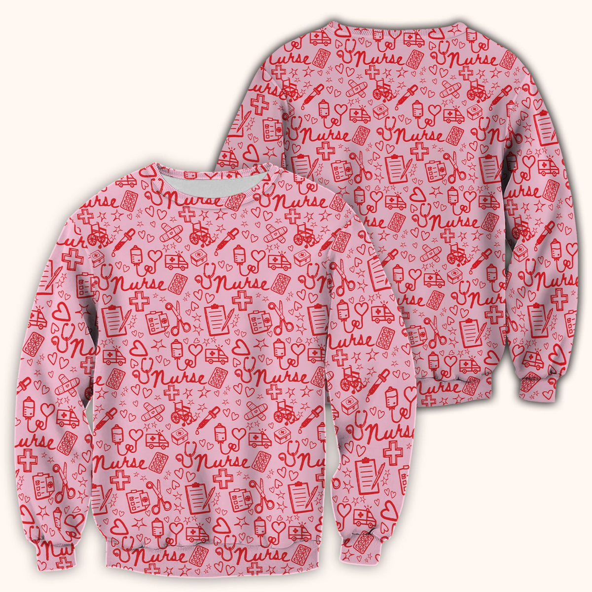 Cute Nurse Heart Medical Pattern Scrub Top, Comfortable Scrubs for Nurses