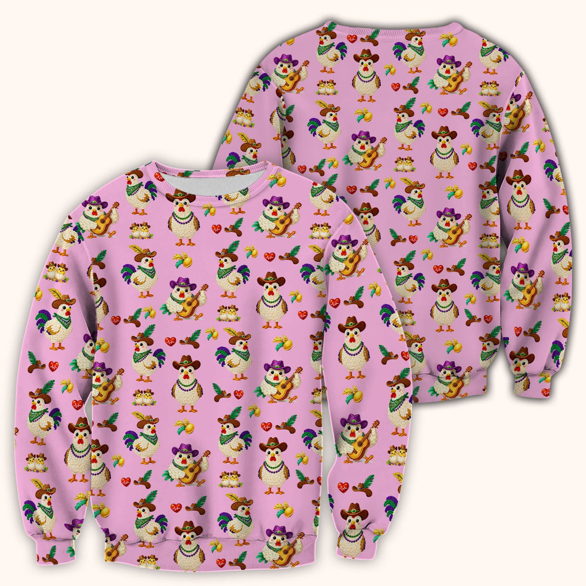 Mardi Gras Rooster Cowboy Nurse Scrub Top