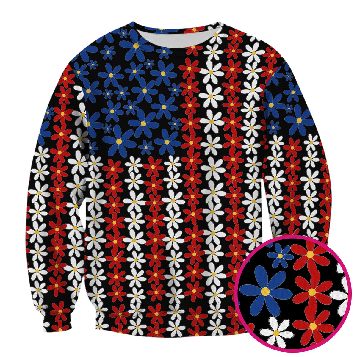 Retro Red Blue Daisy Nurse Scrub Top