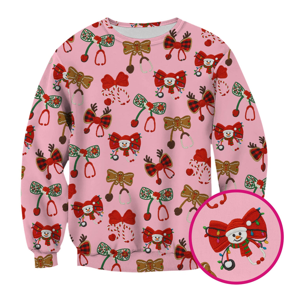 Christmas Stethoscope Bow Nurse Scrub Top