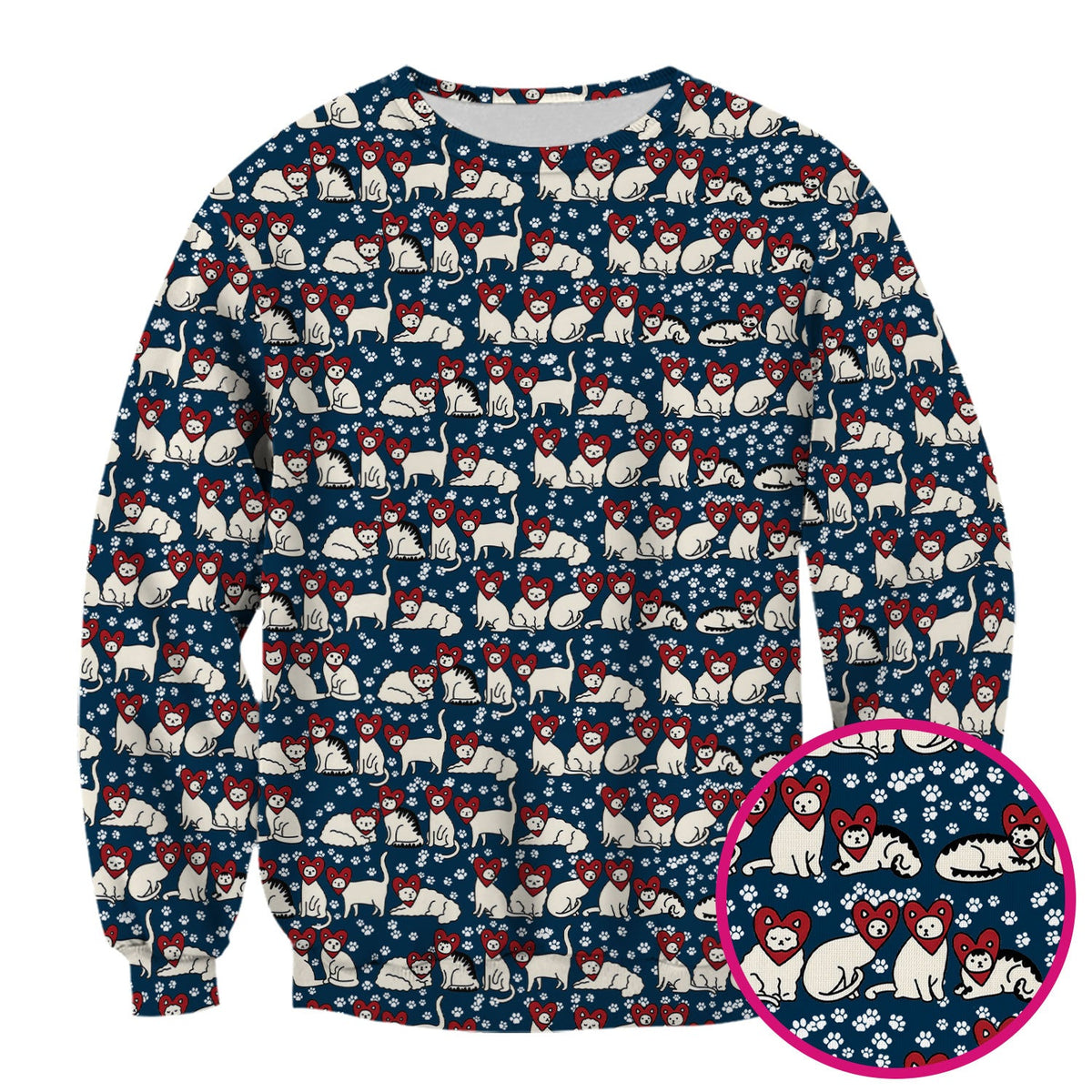Cute Cat Heart Pattern Scrub Top, Funny Cat Scrub Shirt For Nurses, Breathable Fabrics Nursing Uniform