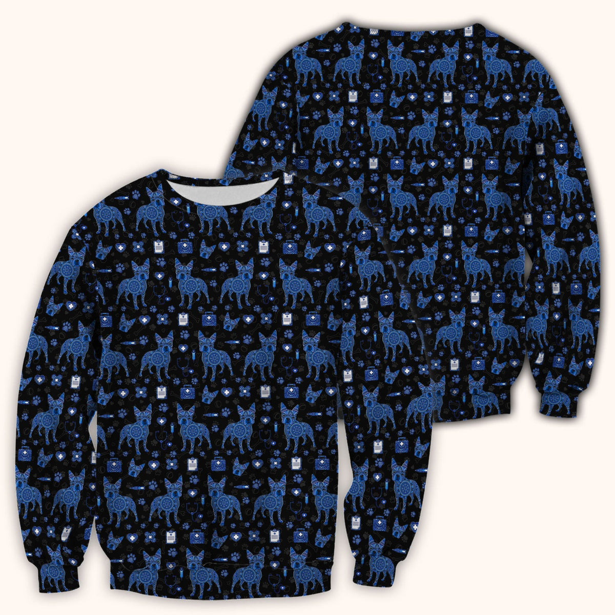 Blue Heeler Australian Cattle Dog Scrub Top, Australia Dot Art Pattern Shirt, Breathable Fabrics Nursing Uniform