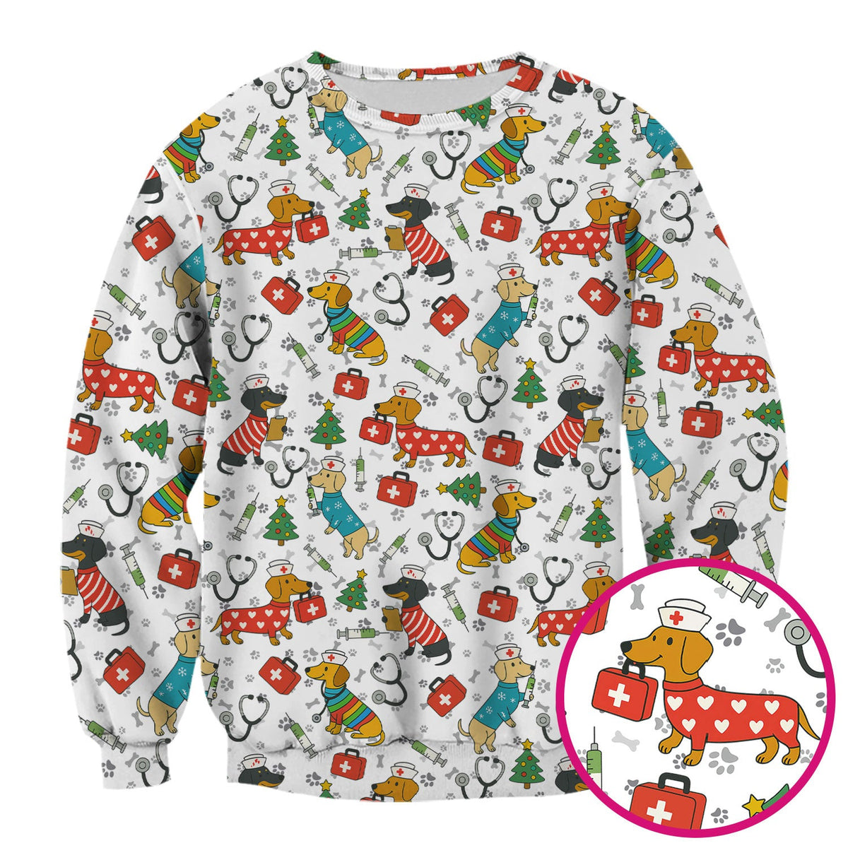 Christmas Dachshund Nurse Scrub Top