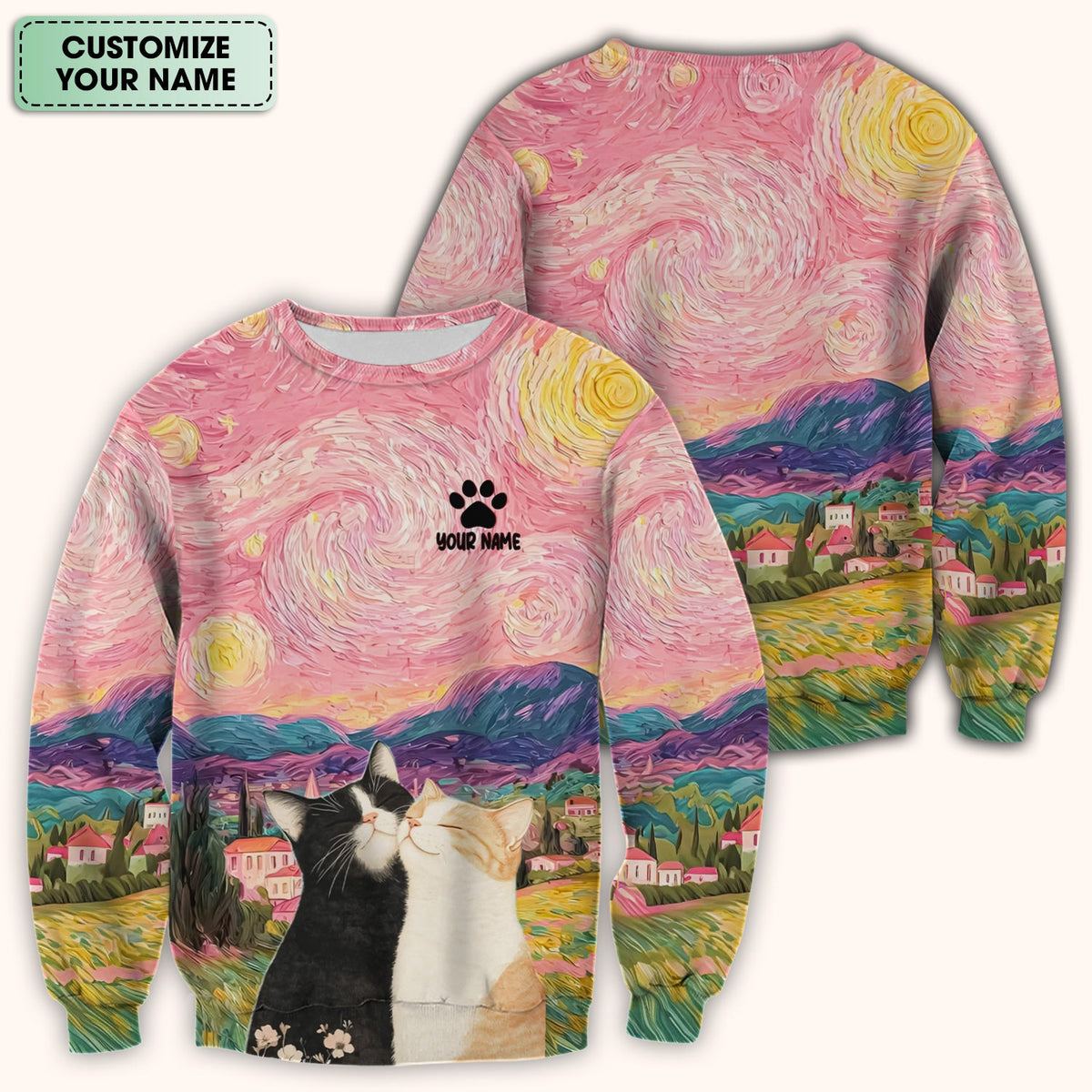 Personalized Cat Couple Sunset Sky Nurse Scrub Top