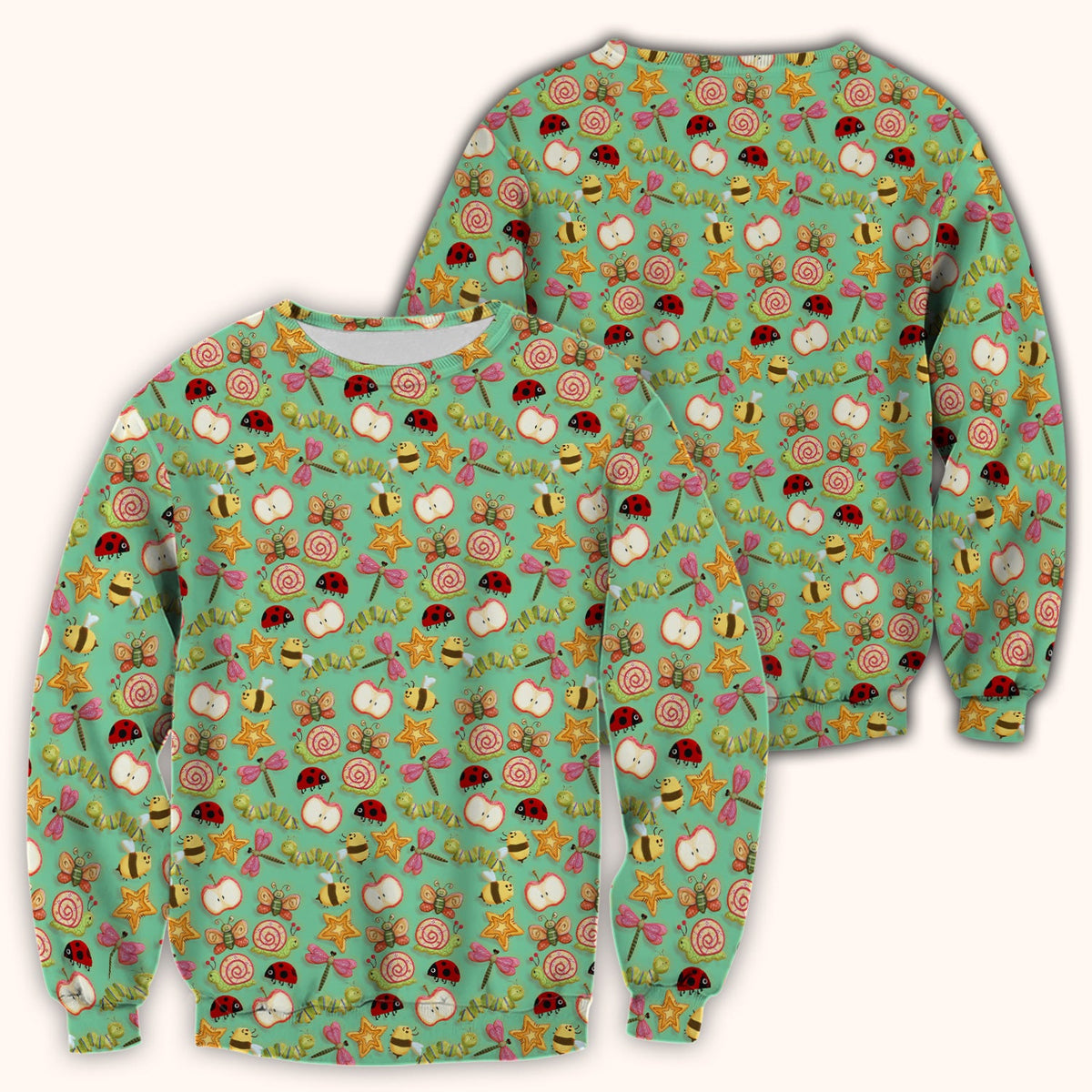 Snail Ladybug Caterpillar Apple Garden Nurse Scrub Top