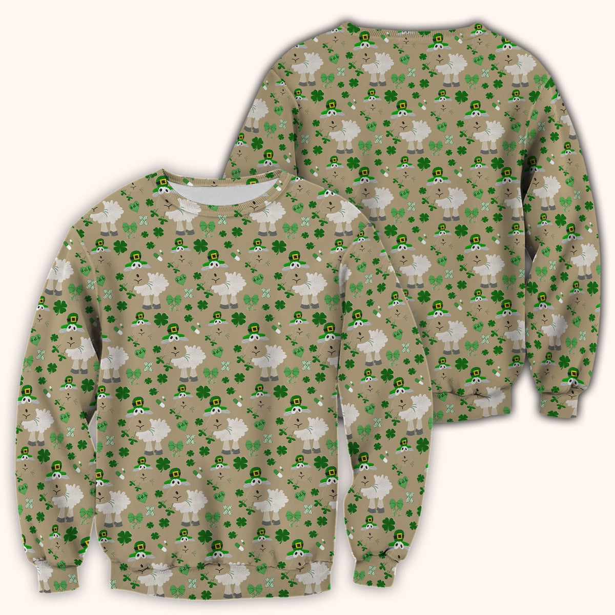 Nurse St. Patrick's Day Scrubs Top, Cute Sheep Shamrock Pattern Nurse Shirt, Breathable Fabrics Nursing Uniform