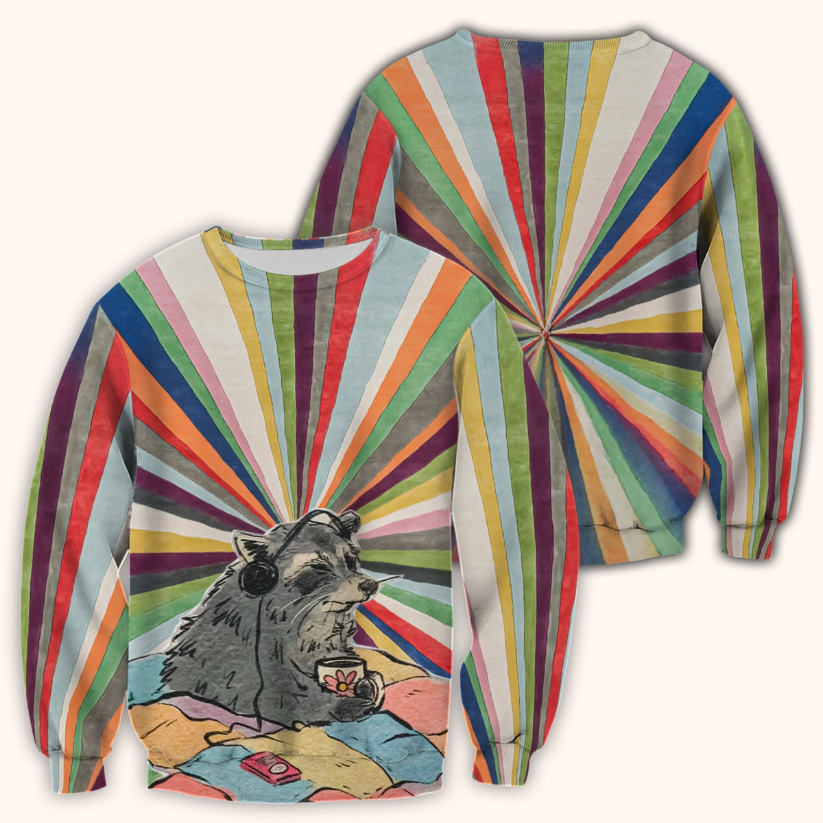 Chill Raccoon Rainbow Music Nurse Scrub Top