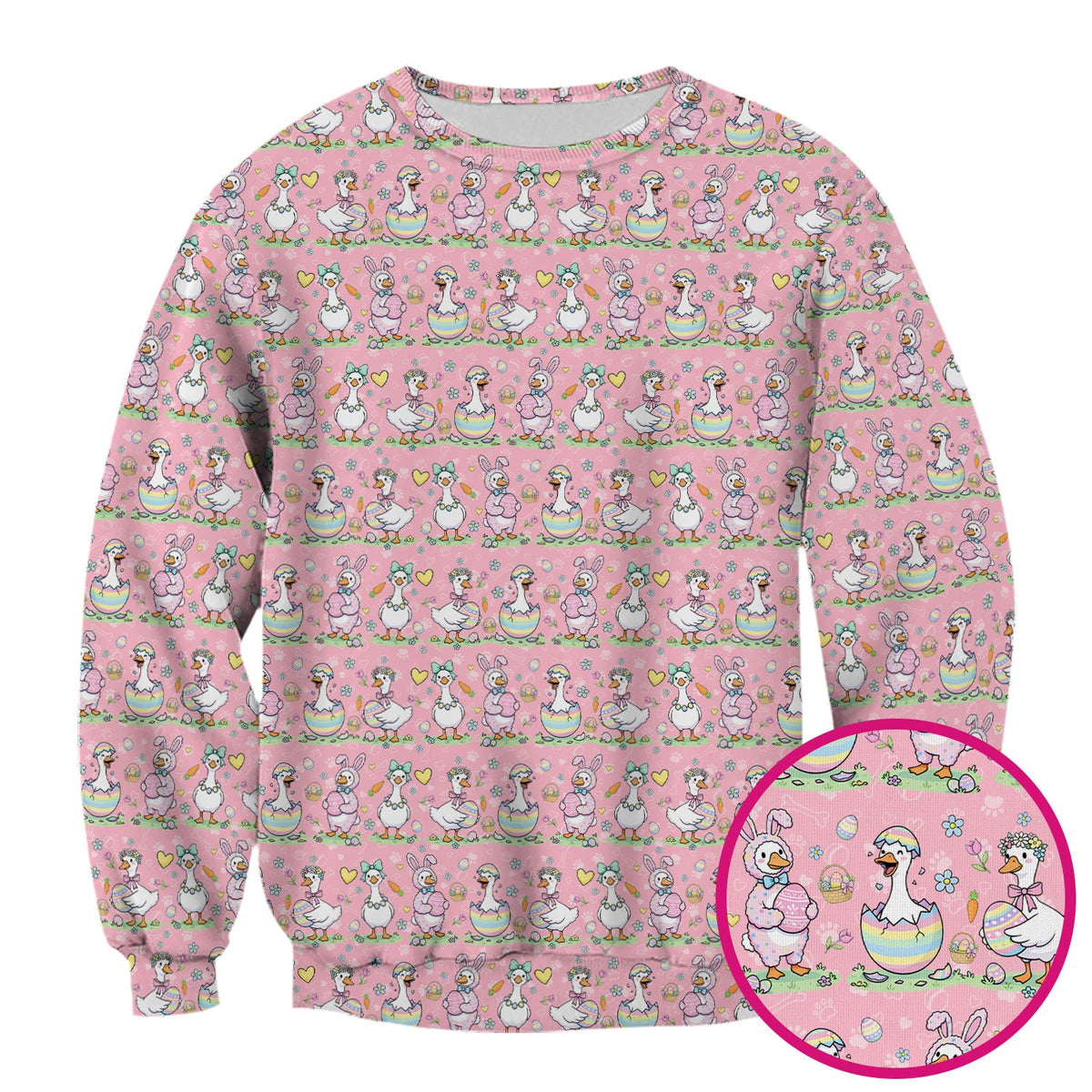 Pastel Easter Goose Bunny Egg Pattern Scrub Top, Comfortable Scrubs for Nurses