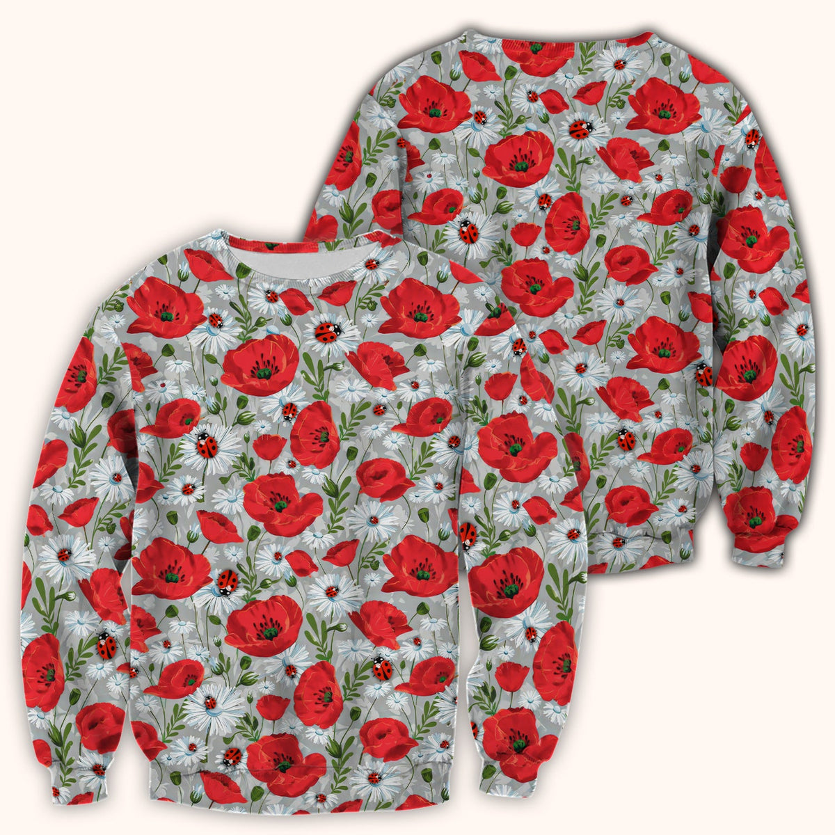 Red Poppy Daisy Ladybug Nurse Scrub Top