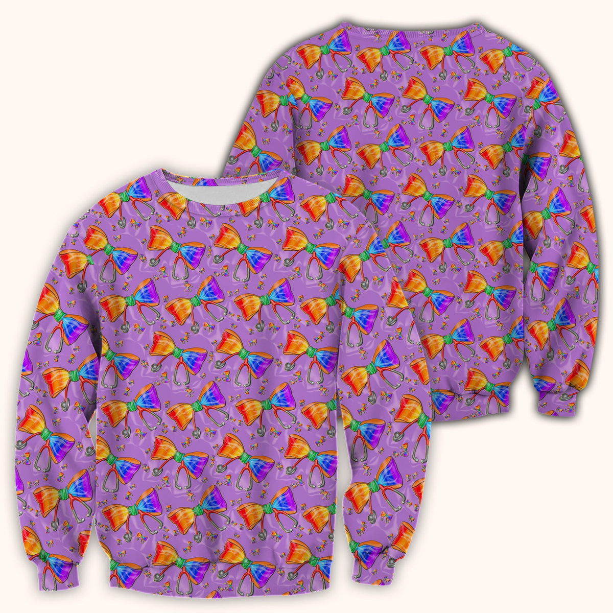 Colorful Rainbow Bow Stethoscope Nurse Scrub Top