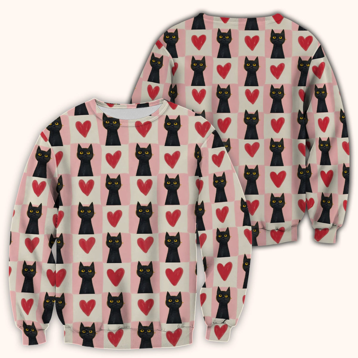 Cute Black Cat Heart Nurse Scrub Top