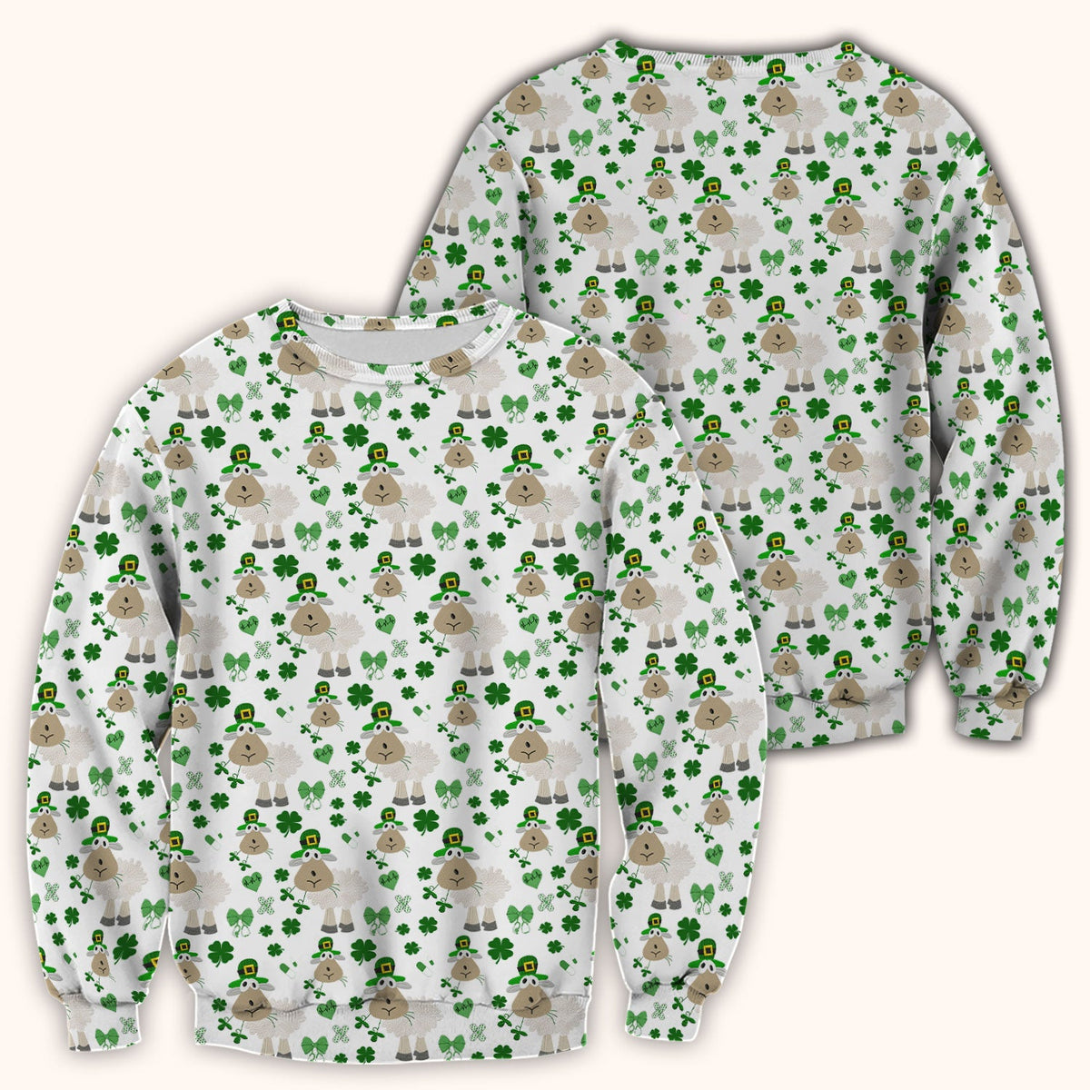 Nurse St. Patrick's Day Scrubs Top, Cute Sheep Shamrock Pattern Nurse Shirt, Breathable Fabrics Nursing Uniform