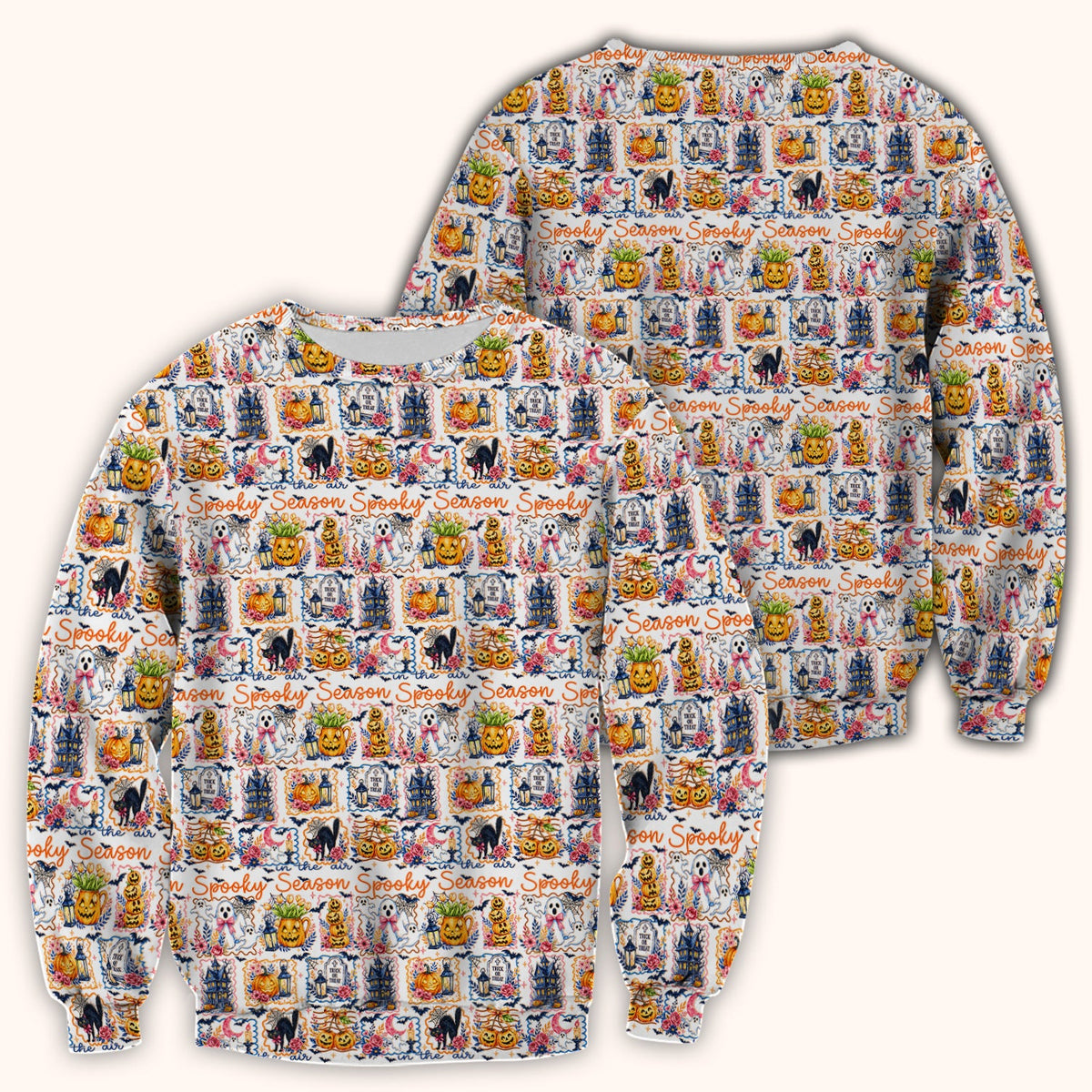 Spooky Pumpkin Ghost Pattern Nurse Scrub Top