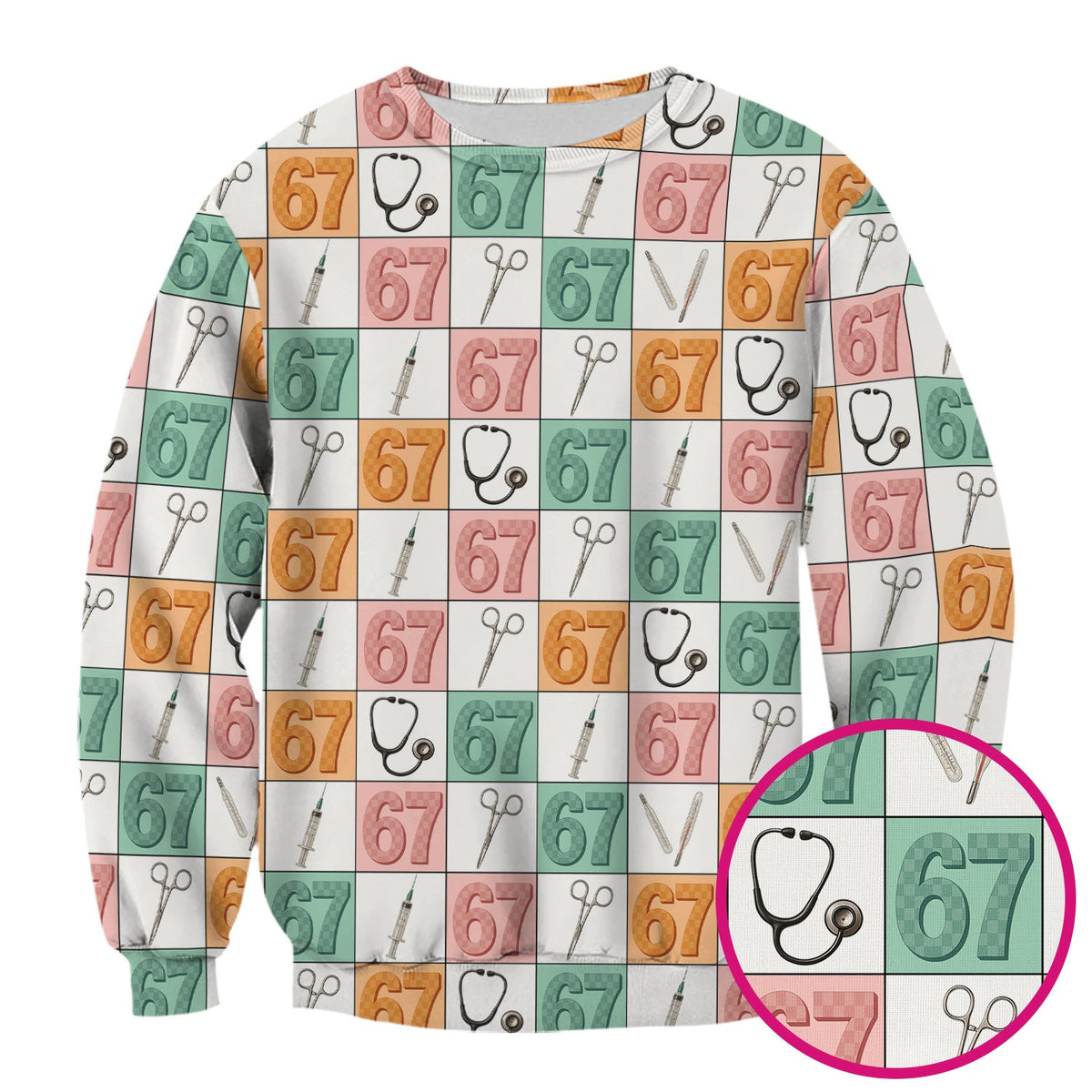 67 Patchwork Medical Tools Nurse Scrub Top
