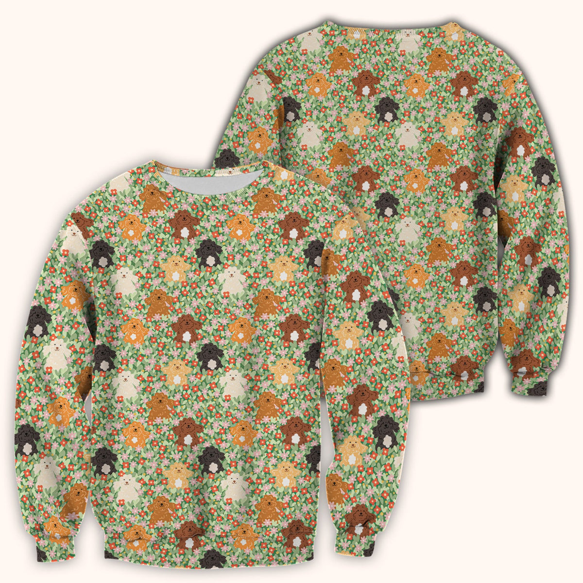 Poodle Dogs Floral Nurse Scrub Top