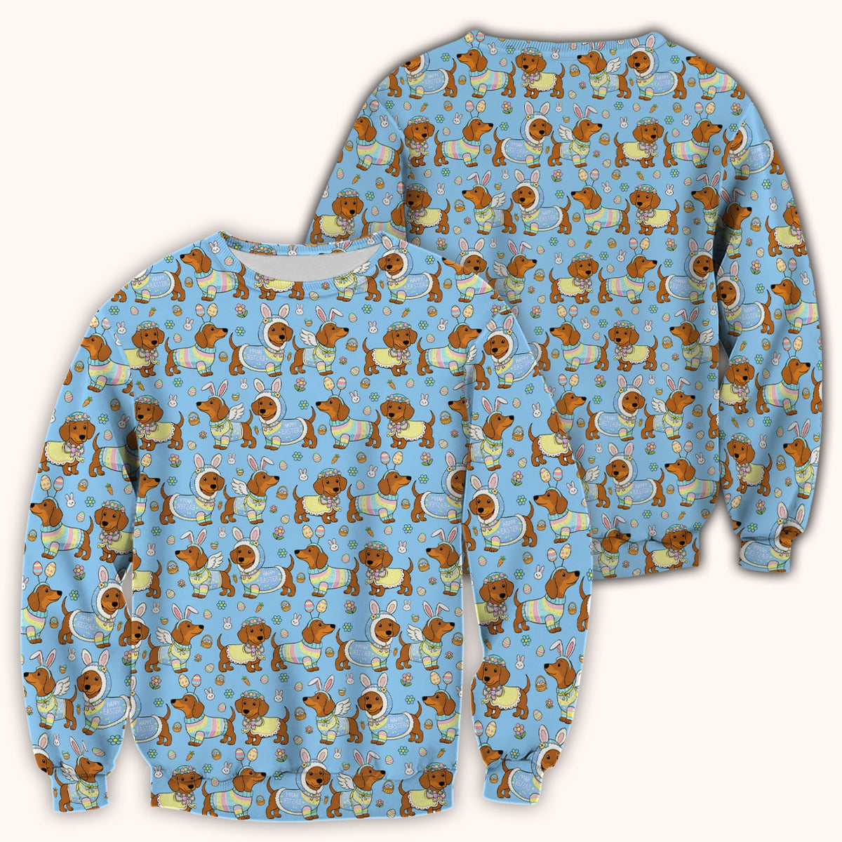Easter Dachshund Bunny Print Scrub Top, Breathable Fabrics Nursing Uniform