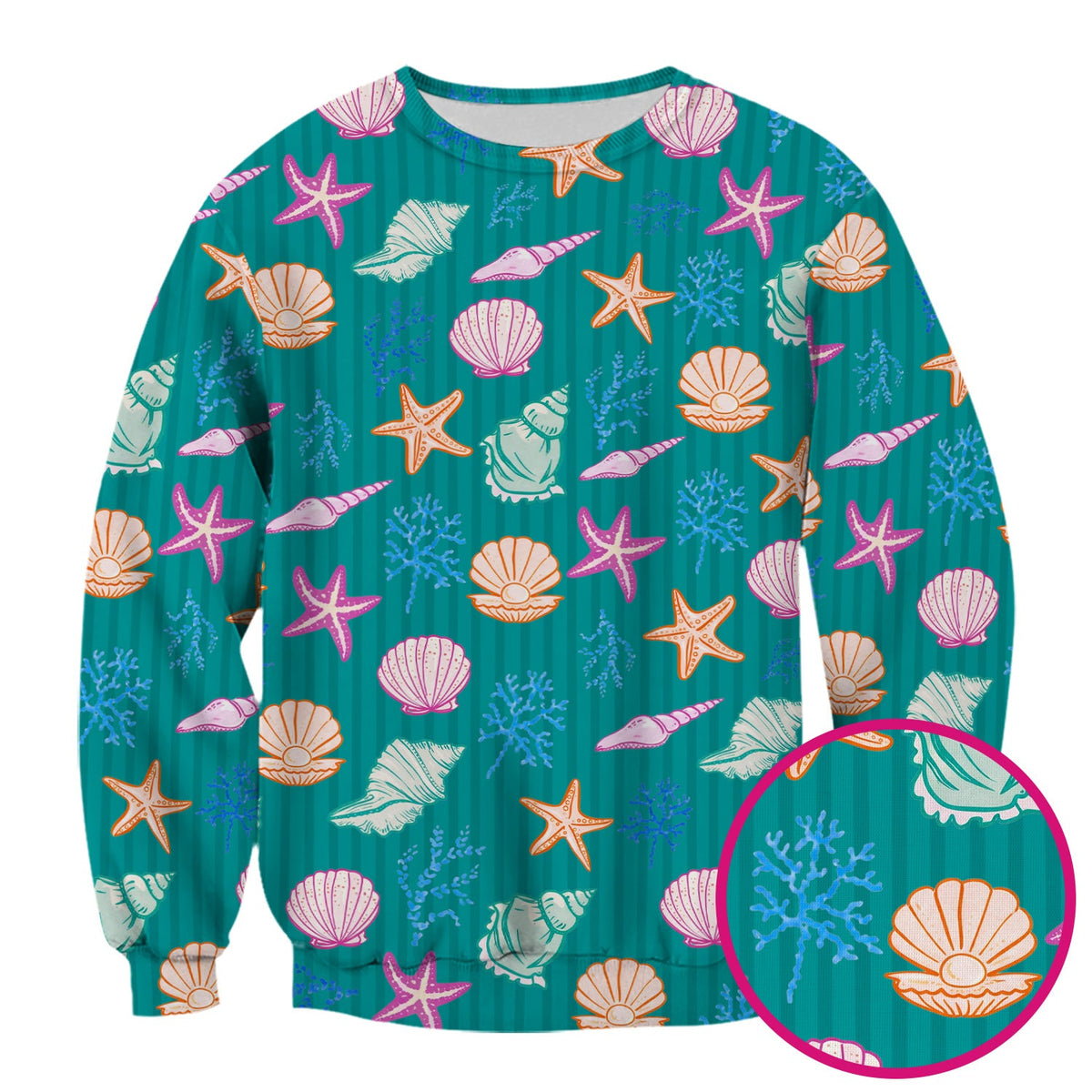 Colorful Seashell Starfish Ocean Stripe Nurse Scrub Top