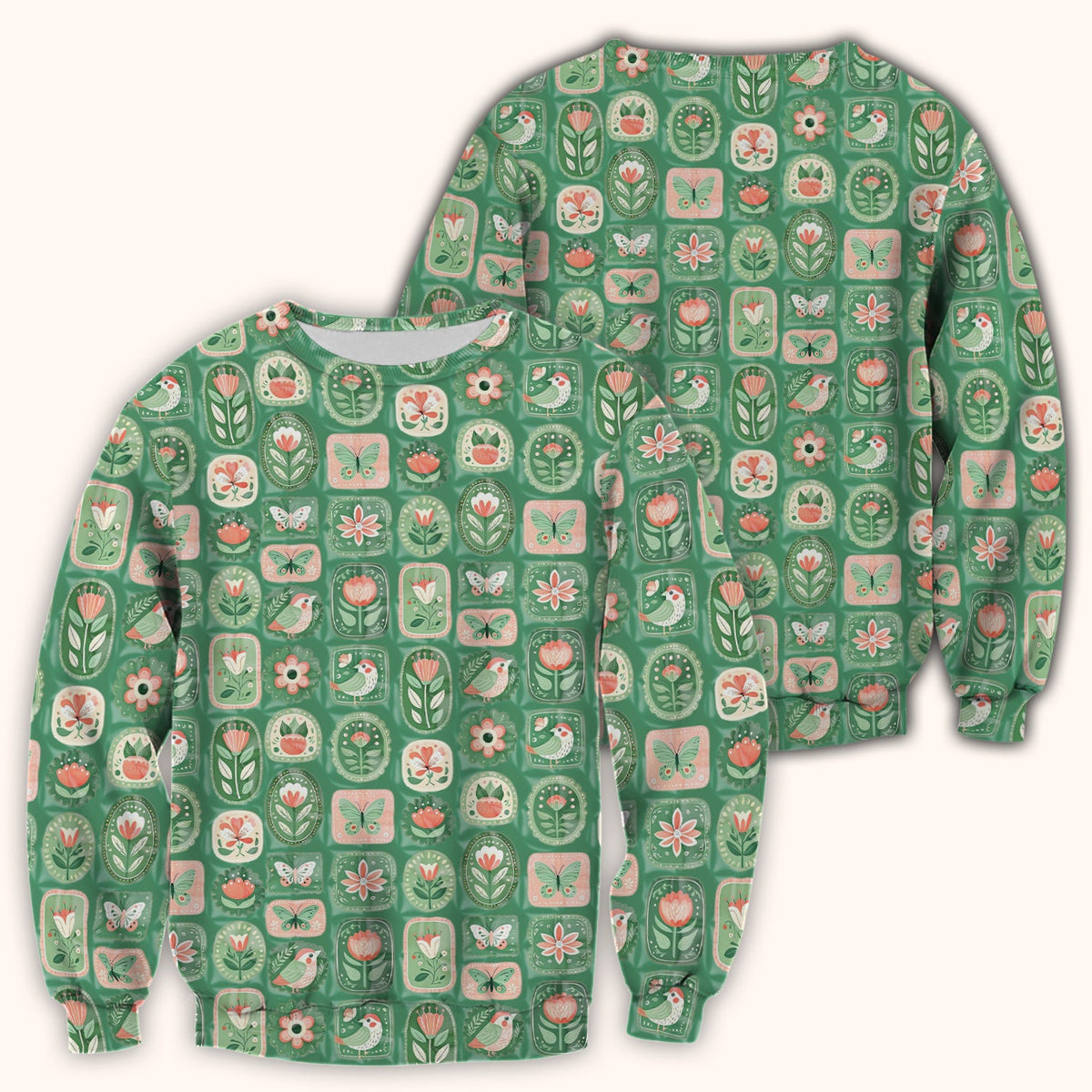 Folk Art Floral Bird Butterfly Garden Nurse Scrub Top