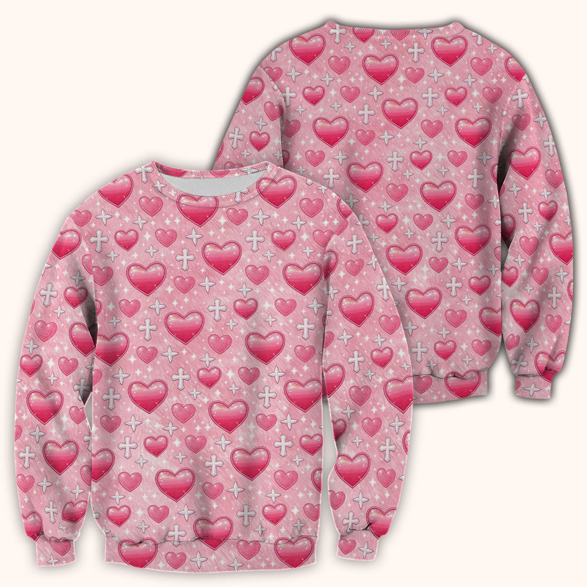 Pink Heart & Cross Pattern Scrub Top, Comfortable Scrubs for Nurses Uniform, Valentine's Day gift