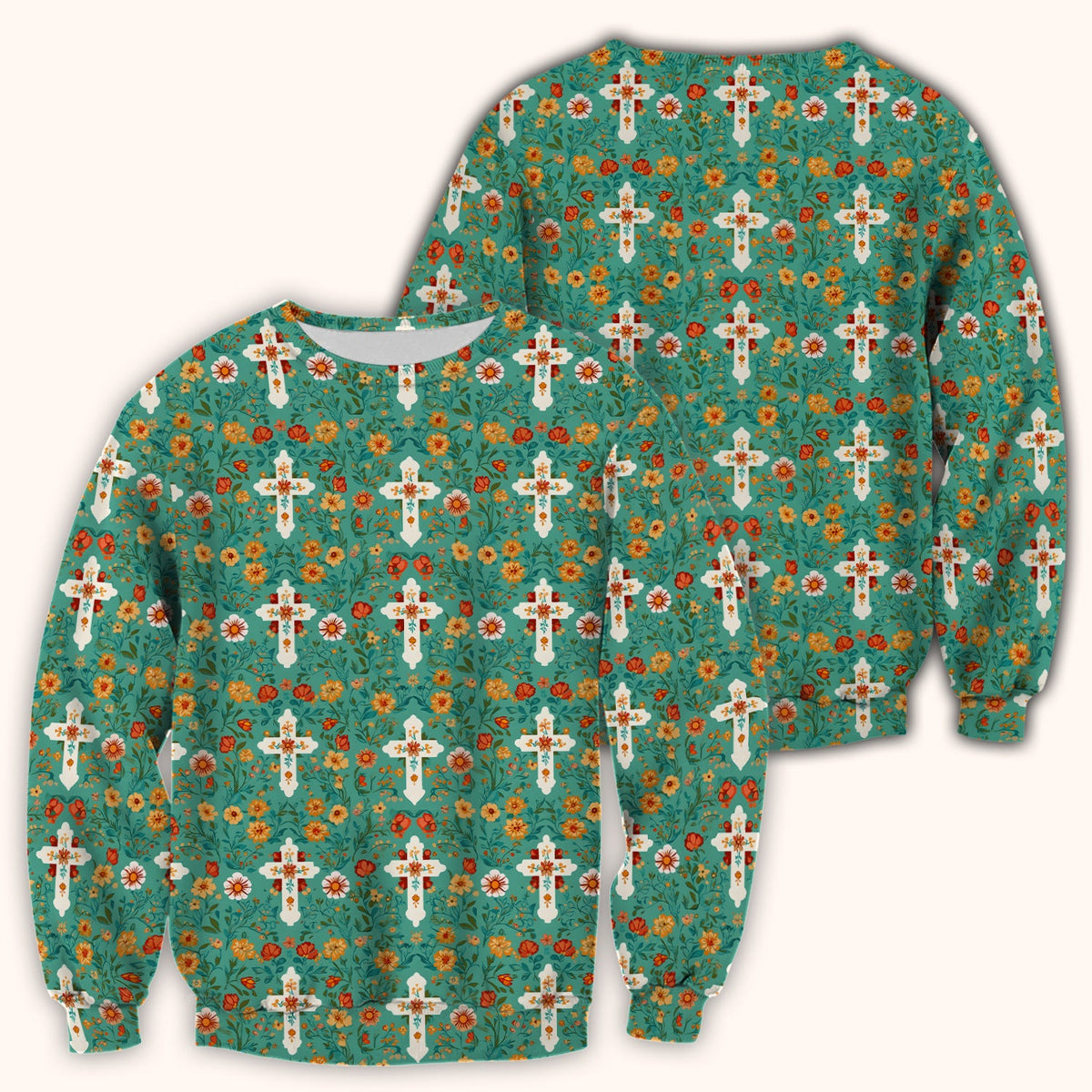 Christian Faith Floral Cross Nurse Scrub Top