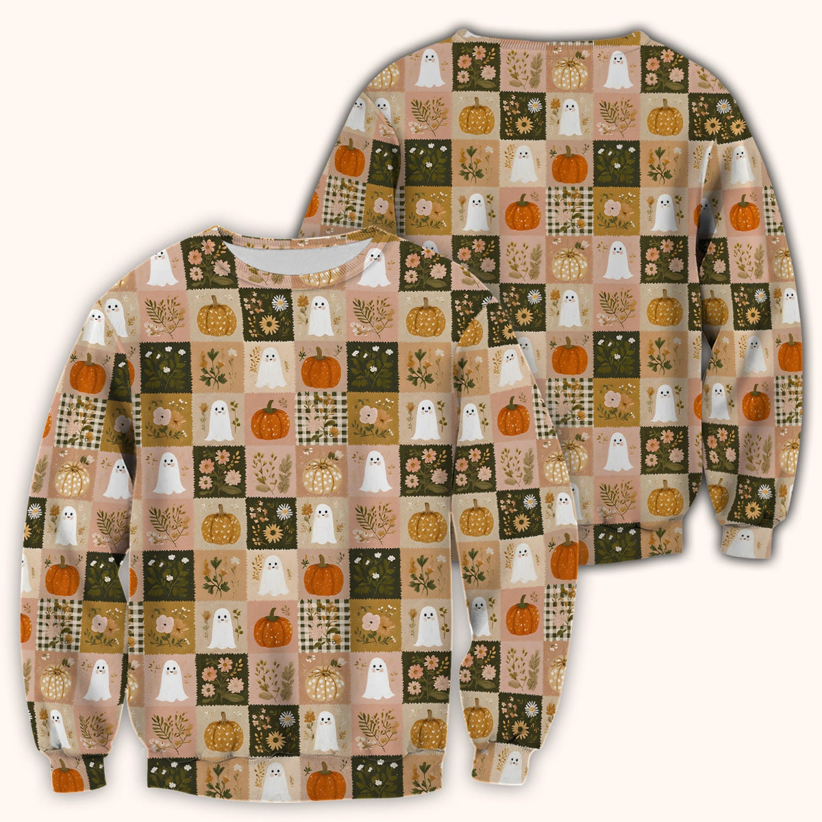 Halloween Ghost Pumpkin Patchwork Nurse Scrub Top