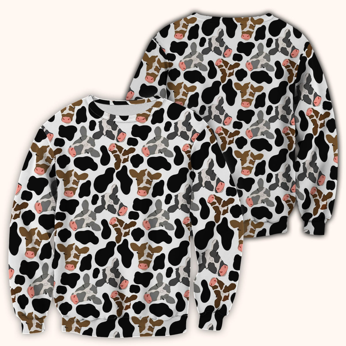 Cow Face Black White Nurse Scrub Top
