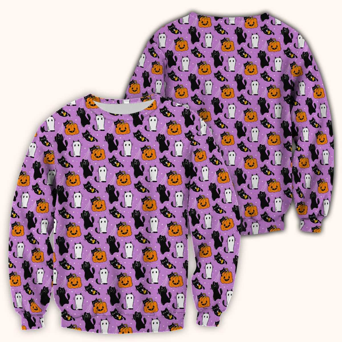 Purple Halloween Black Cat Nurse Scrub Top