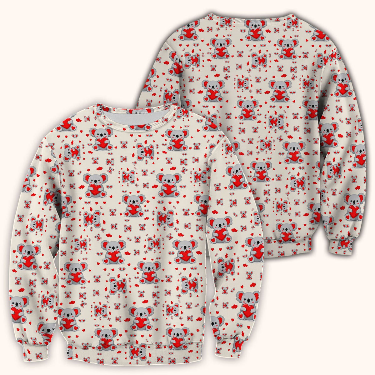 Valentine Cute Koala Heart Pattern Nurse Shirt, Comfortable Scrubs for Nurses