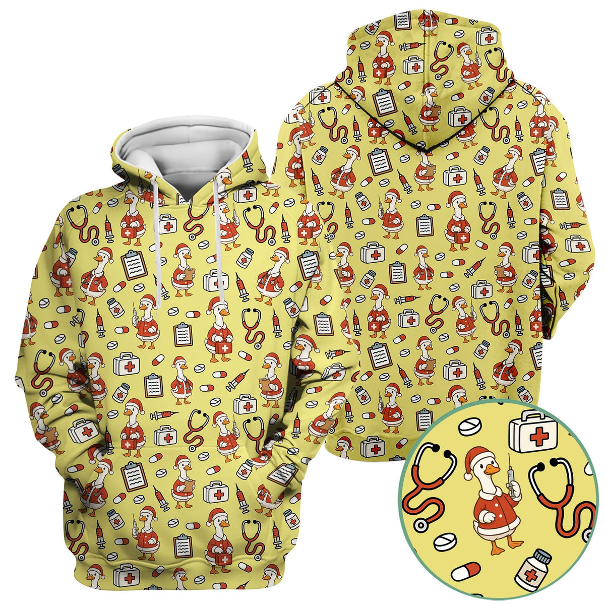 Santa Duck Nurse Scrubs - Christmas Print Medical Shirt for Women Men - Funny Holiday Scrub Top for RN CNA Doctor, Cute Xmas Gift
