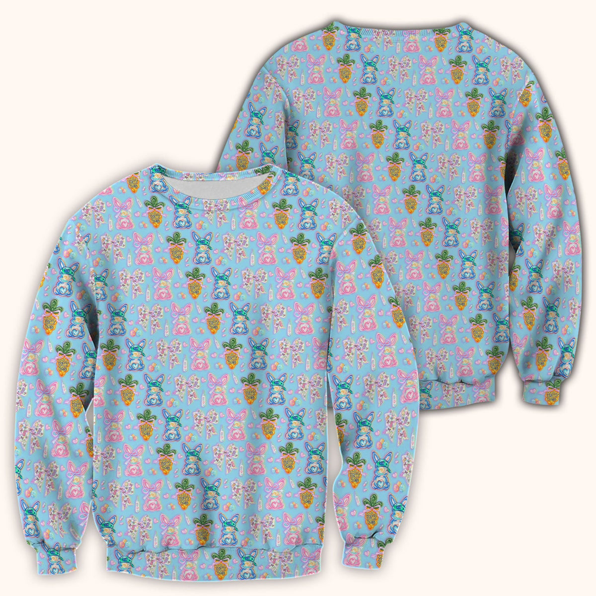 Bunny Carrot Bow Nurse Scrub Top - Easter Gift