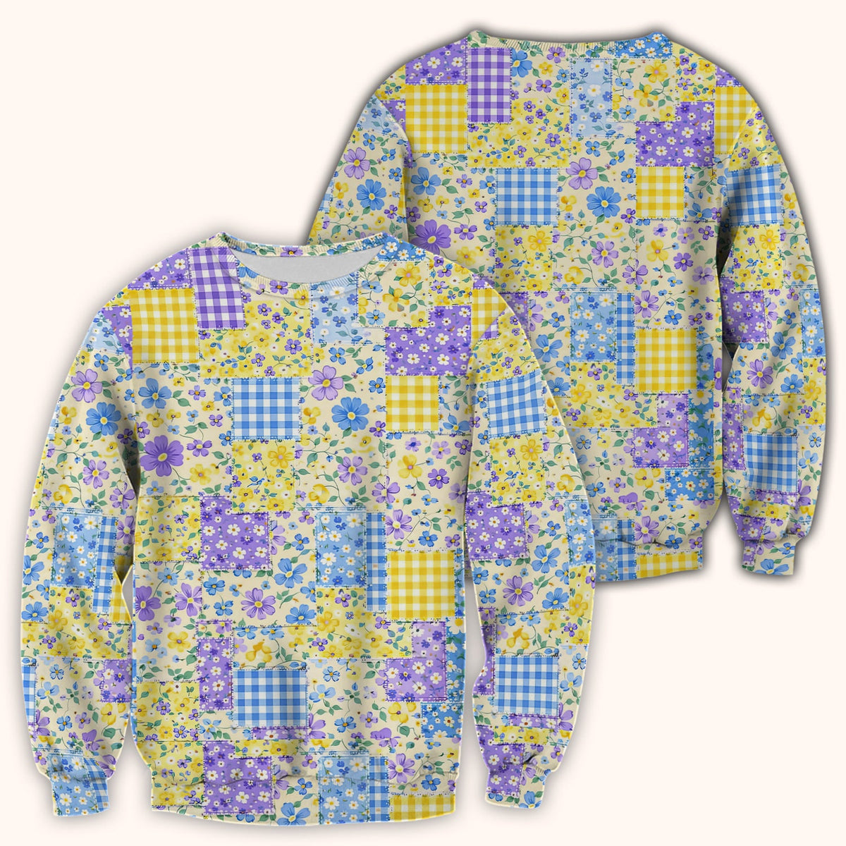 Cute Floral Patchwork Gingham Pattern Scrub Top, Breathable Fabrics Nursing Uniform